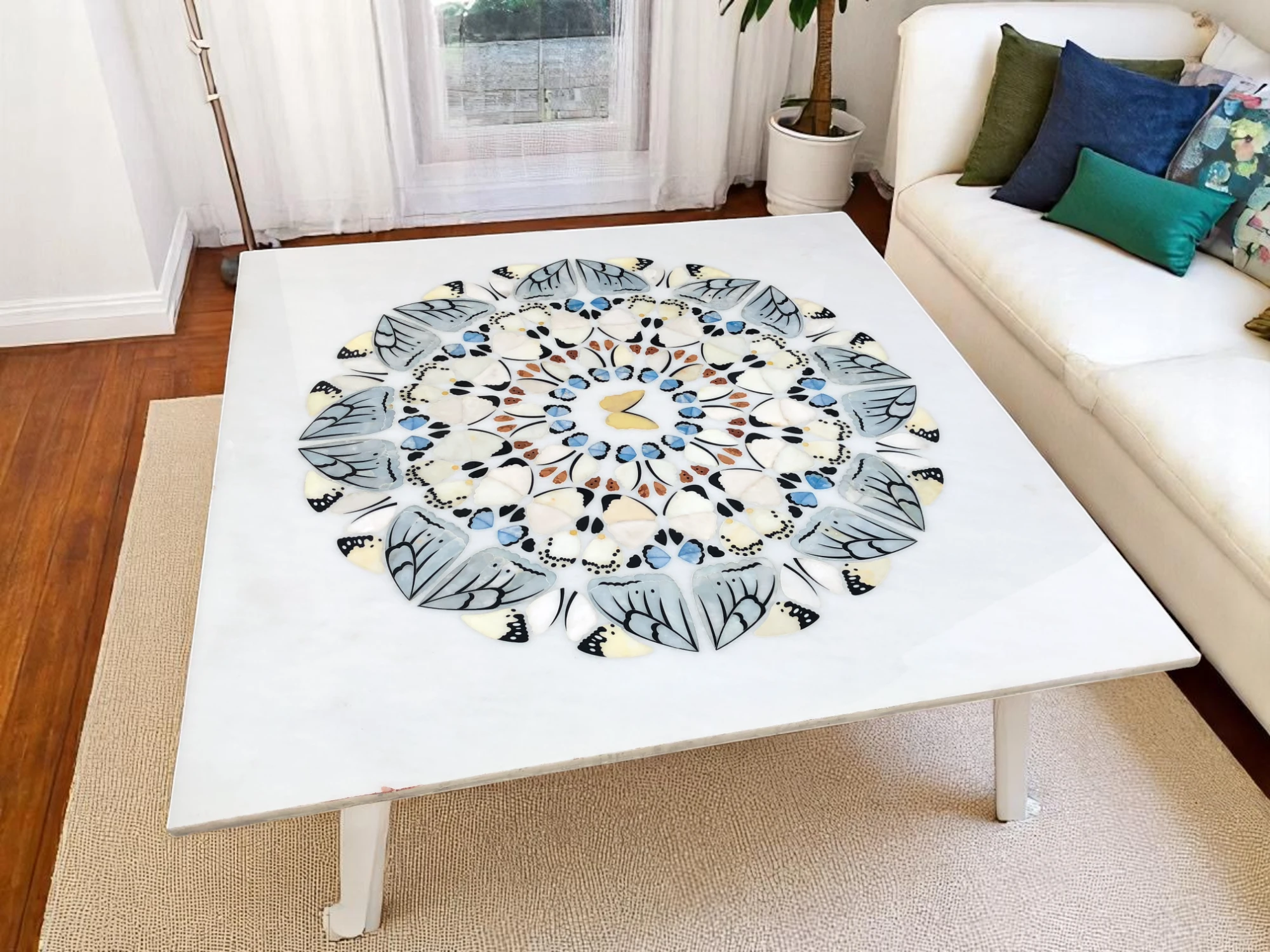 Square Marble Top Hallway Table : Semi Precious Gemstone Inlaid Art, Holiday Gift